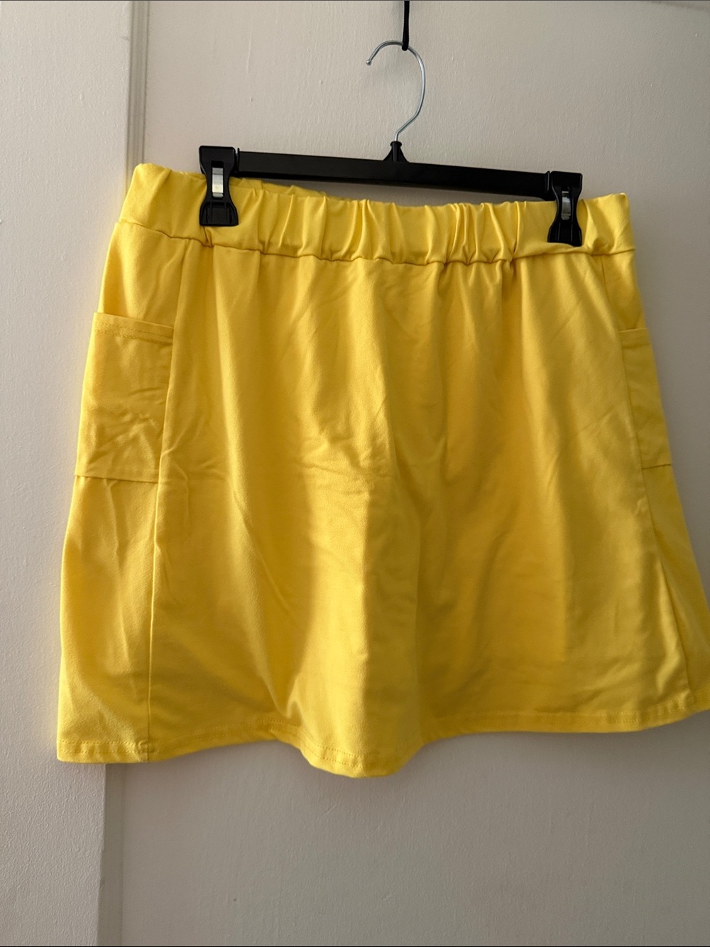 Bright Yellow Elastic Waist Skort with Side Pockets